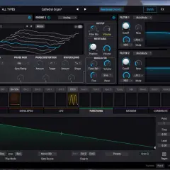 Das Pigments VST-Plugin zeigt eine komplexe Synthesizer-Oberfläche mit vielen Reglern und Wellenformen zur Klangerzeugung.