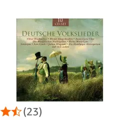 Cover einer 10-CD-Box mit dem Titel "Deutsche Volkslieder". Darauf eine romantische Landschaft mit Figuren.
