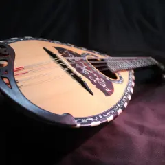 Eine wunderschöne Mandoline mit filigranen Verzierungen. Was ist eine Mandoline? Ein Saiteninstrument, das für seine zarte Melodie bekannt ist.