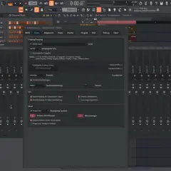 Das Bild zeigt eine Musikproduktionssoftware, in der man Instrumente und Effekte wie MIDI-Spuren und den Fruity Limiter einstellen kann.