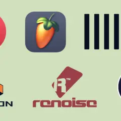 Logos von Musikproduktionsprogrammen: Ableton, FL Studio, Cubase, Reason, Renoise, Logic Pro X.