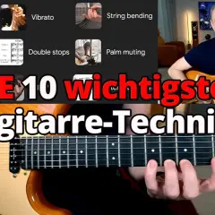 Lerne die 10 wichtigsten Sologitarre-Techniken, wie Hammer-ons, Tapping und Vibrato, mit diesen Finger-Techniken.