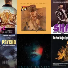 Eine Filmmusik Liste mit Covern von "Drive", "Raiders of the Lost Ark", "Shaft", "Psycho", "Under the Skin" und "On Her Majesty's Secret Service".