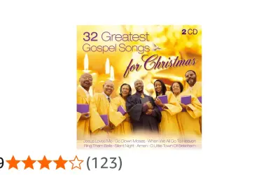 Cover einer CD-Sammlung mit bekannten Gospel Songs für Weihnachten. Eine Gruppe von Menschen in Chorkleidung hält Bücher.