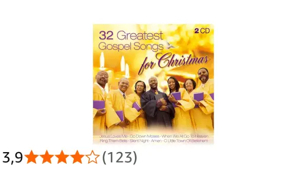 Cover einer CD-Sammlung mit bekannten Gospel Songs für Weihnachten. Eine Gruppe von Menschen in Chorkleidung hält Bücher.