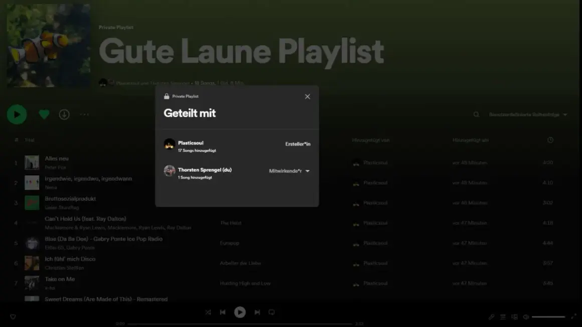 Gute Laune Playlist mit 80er-Hits, geteilt mit Freunden. Perfekt für gute Stimmung!