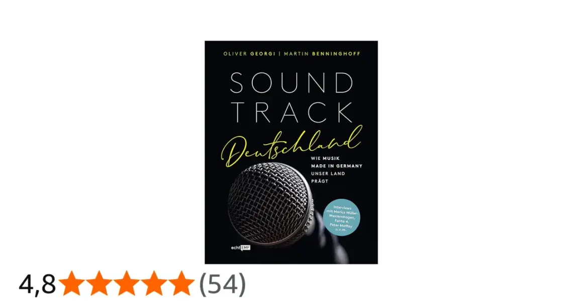Buchcover "Soundtrack Deutschland" mit Mikrofon. Es geht um Musik, die unser Land prägt, von Country bis Rock.