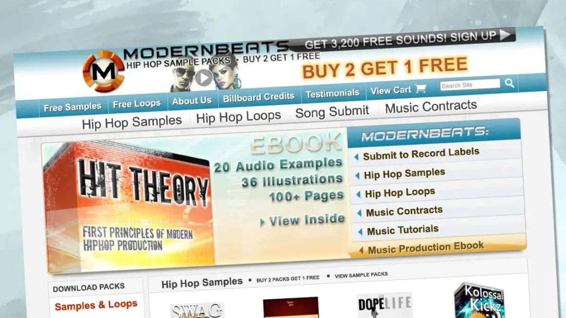 Webseite für Hip Hop Samples. Bietet E-Books, Loops und mehr. "Hit Theory" E-Book mit Produktionsprinzipien.