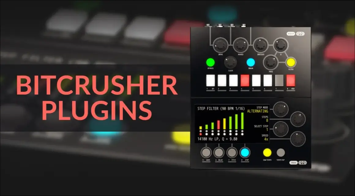 Digitale Effekte für Musikproduktion: Ein Bitcrusher VST-Plugin mit vielen Reglern und einem Step-Filter.