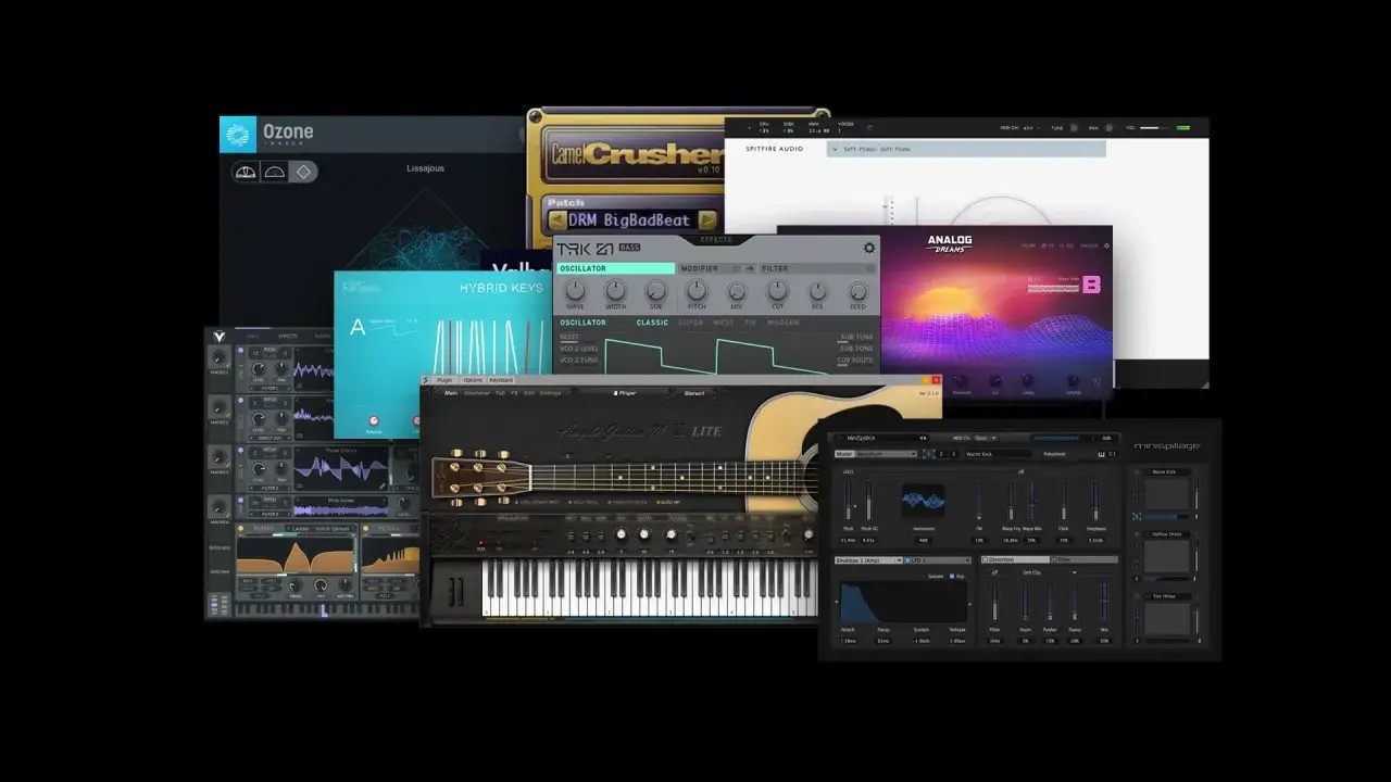 Eine Sammlung von kostenlosen Plugins f&uuml;r Musikproduktion, darunter Synthesizer, Gitarren- und Bass-Effekte. Entdecke die besten kostenlosen Plugins!